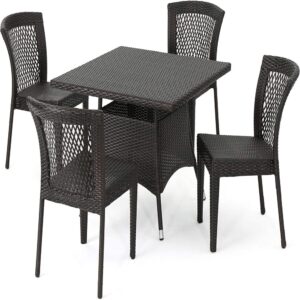 OMCCO 5 Pieces Patio Dining Set Patio Furniture Set Outdoor Furniture Set 4 Seats, 1 Square Table (Dark Brown)