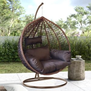 OMCCO Single-Seater Swing Chair with Stand, Cushion, and Hook Outdoor Indoor, Outdoor, Living Room, Balcony, Garden, Patio, Home Improvement(Brown & Grey)