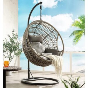 OMCCO Netted Rope Hanging Single Seater Swing Chair for Balcony, Outdoor Swing Chair, Hammock Swing, Patio, Garden, Indoor (Grey Rope)