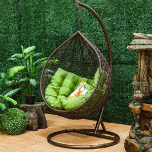 OMCCO Single Seater Swing Chair with Stand & Cushion Outdoor Indoor Balcony Garden(Green)
