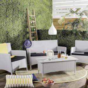 OMCCO 4 Pcs Outdoor Conversation Set Patio Furniture Set(White and Black Color)