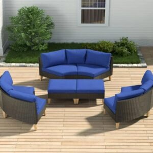 OMCCO 5-Piece Outdoor Patio Furniture Set Rattan Wicker Sectional Half-Moon Sofa Set