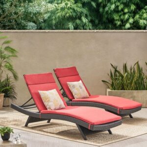 OMCCO 2 Seater Rattan and Wicker Outdoor Reclining Backrest Lounger Chair with Cushion(Red)