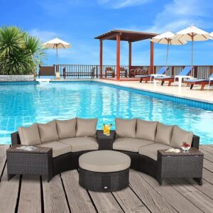 Omcco Patio Furniture Set Outdoor Conversation Set Half-Moon Rattan Wicker Sofa