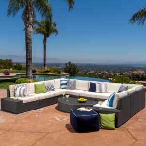 Omcco Outdoor Wicker 10 Seater Sectional Sofa Chat Set with Cushions.