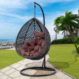 Omcco  Single Seater Rattan & Wicker Swing (Dark brown & brown)