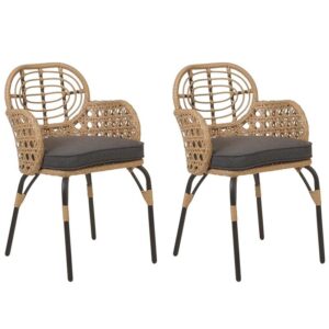 OMCCO Rattan and Wicker Iron Frame Patio 2 Cushioned Chairs Set Outdoor Garden Cushioned Chairs Set for Backyard Porch Balcony (Beige)