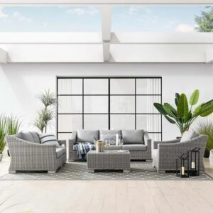 OMCCO 6 Seater Outdoor Sofa Set Patio Garden Balcony Porch Backyard Living Room Furniture Sofa Set Rattan Wicker Sectional Sofa All-Weather Conversation Set(Silver & Grey)
