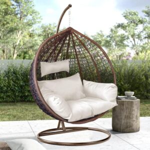 Omcco Outdoor Furniture Single Seater Swing Chair with Stand & Cushion Outdoor Indoor Balcony Garden Patio,Powder Coated Frame,UV Protected Wicker,Premium Cushion AF_in_021