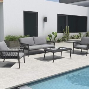 OMCCO 4 Seater Indoor Outdoor Rope Woven Patio Conversation Set Powder-Coated Iron Frame Handwoven Weaving Rope Modern Sofa for Balcony,Backyard,Living Room,Waterproof Furniture(Grey)
