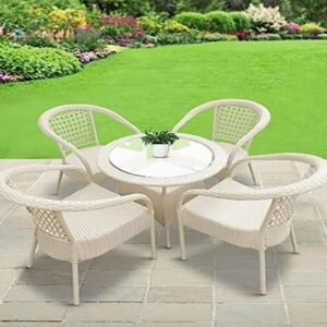 OMCCO Garden Living 4+1 Outdoor Indoor Patio Furniture Sets Rattan Chair Patio Set Wicker Conversation Set Poolside Lawn Chairs Swing Area Balcony Outdoor Garden Furniture (White)