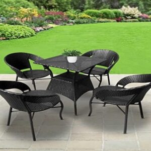 OMCCO Garden Patio Seating Chair and Table Set Outdoor Balcony Garden Coffee Table Set Furniture with 1 Table and 4 Chairs Set(Black)