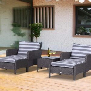 OMCCO Rattan and Wicker 2 Seater Cushioned Patio Conversation Bistro Set with 2 Ottomans and 1 Table Outdoor Garden Conversation Set for Backyard Porch Lawn (Grey04782)