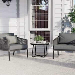 OMCCO 3 Pieces Patio Furniture Set, Porch Backyard Garden Outdoor Furniture Rattan Chairs with Cushion and Table Wicker for Garden,Balcony(Grey)