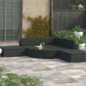 OMCCO Outdoor Patio Furniture Set, 5-Piece Waterproof Outdoor Sofa with Washable Soft Cushion, Scratch-Proof Wicker Patio Furniture for Outdoor Garden/Balcony/Backyard(Black)