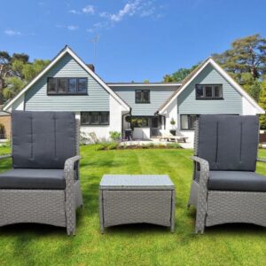 OMCCO Rattan and Wicker 2 Seater Cushioned Patio Conversation Bistro Set with 1 Center Table Outdoor Garden Conversation Set for Backyard Porch Lawn (Grey@9474)