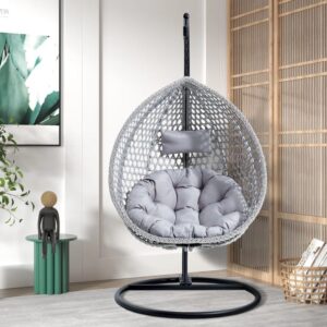 Omcco Single Seater Rattan & Wicker Swing (White & Grey)